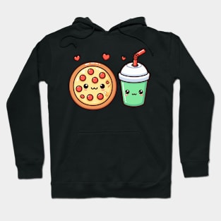 Kawaii Cute Food Illustration of a Pizza and a Milkshake | Cute Kawaii Art Design Hoodie